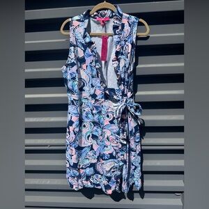 Lilly Pulitzer Blue and Pink Floral Midi Dress